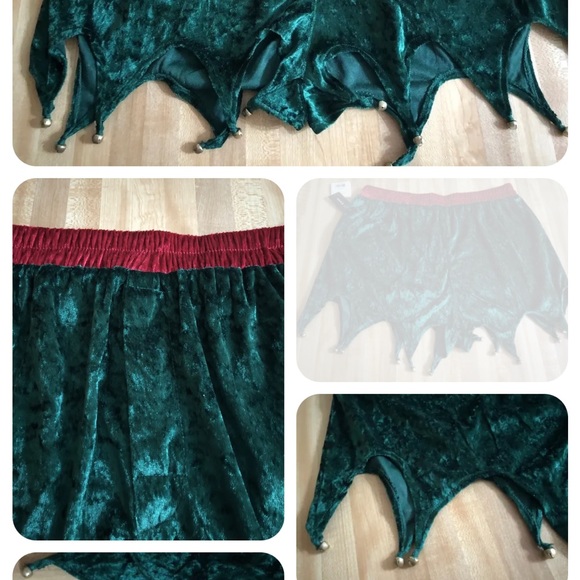 Green Velvet  Elf Shorts with Jingle Bells and Santa  shorts size XL NEW - Picture 5 of 7
